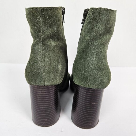 Nordstrom Rack Harper Lea Olive Green Suede Stacked Heel Square Toe Ankle Boot - Picture 6 of 11